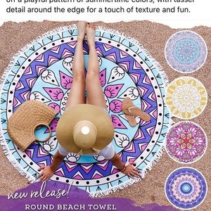 Grace & Lace medallion circle round towel MUSTARD yellow fringe NWT